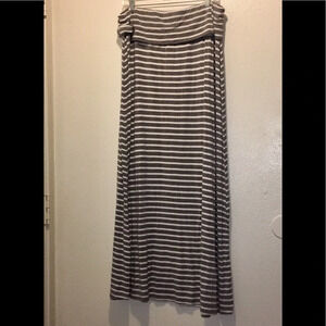 Calvin Klein Stripe Foldover-Waist Maxi Skirt Gray